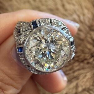 $36500 Diamond & Sapphire Ring 4.40 CT Diamonds Pt900 Art Deco Cathedral Design
